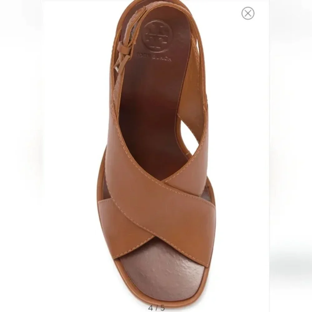 New Tory Burch Gabrielle 100 MM Royal Tan Wedge Sandal Size 7.5